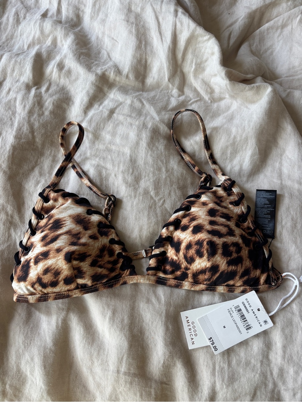 Good American whipstitch Leopard Print Triangle Bikini Top
